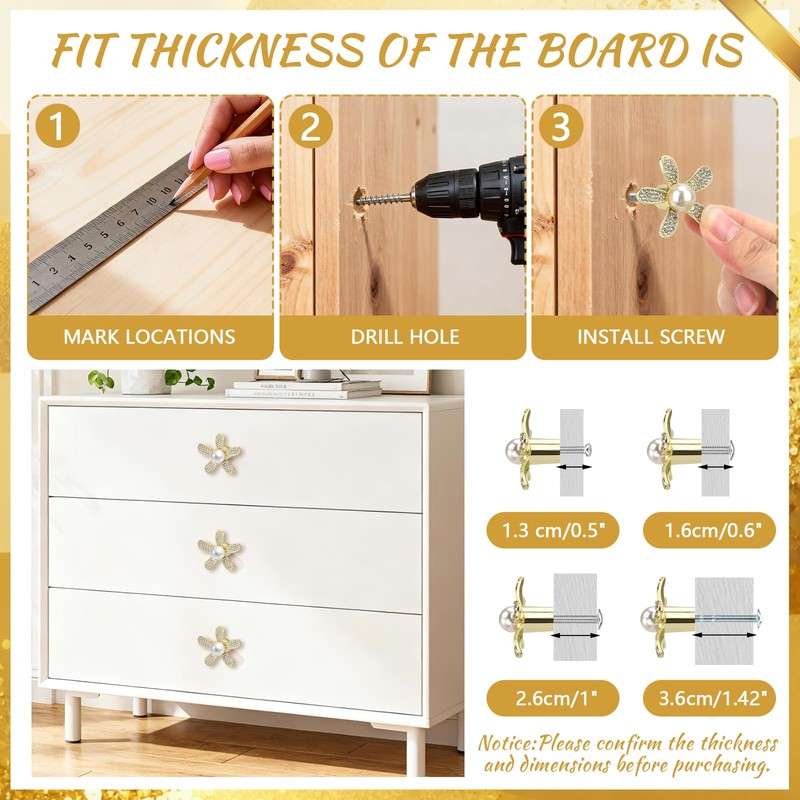 Petal Handles Gold Drawer Knobs Shiny Flower Petal Cabinet Dresser