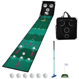 Losbenco Putting Green Indoor, Putting matt for Golf Practice with Putter, Putting Cup, 6 Golf Balls, Automatic Ball Return, Mini Golf Course Set for Home Office Backyard Indoor Outdoor Use