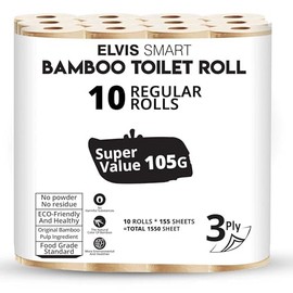 Elvissmart Natural Babmboo Toilet Paper Roll-3 Ply, 10 Count, Bamboo, 10 Count