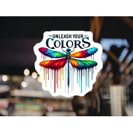 Vibrant Dragonfly Sticker - Unleash Your Colors Decal 5-inch Rainbow Art Colorful Insect Decorative 2-Pack Stickers CCSTICKER01484