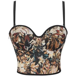 Alivila.Y Fashion Womens Vintage Floral Drawstring Tie Back Cami Crop Top Corsets Bustier A22150A-Coffee Daisy-L