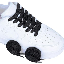 Olukssck 2 Pairs Glitter Shoelaces for Sports Shoes and Trainers, Coloured Flat Shoe Laces, 10 mm Wide, Black, 80 cm