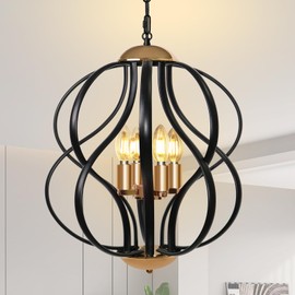 blusun Black and Gold Chandelier for Dining Room, 4-Light Modern Farmhouse Chandelier Light Fixture, Adjustable Industrial Pendant Lights Kitchen Island, Hanging Chandeliers for Living Room Foyer