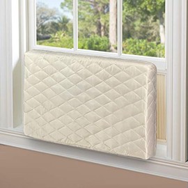 Homydom AC Cover Indoor, Air Conditioner Cover Inside Window AC Unit Cover, Double Insulation with Elastic Strap, Light Yellow XS-16"x 13"x 3.5"(L x H x D)