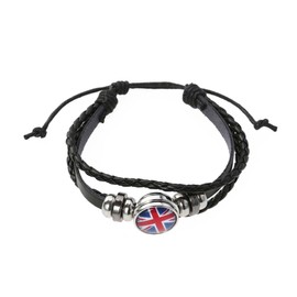 WRITWAA Uk Flag Soccer Bracelet, Woven Leather Bangle, Alloy, Adjustable, Ideal present for Football Fans, Patriotic Jewelry for Men and Women