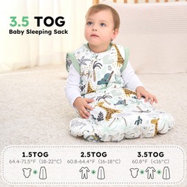 Yoofoss 3.5TOG Baby Sleeping Bag Winter Sleep Sack with Removable Long Sleeves 100% Cotton Toddler Sleeping Bag for Infant Newborn 0-6 Months Giraffes