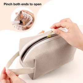 Boobeen Corduroy Makeup Bag for Purse Travel, 3 PCS Portable Cute Cosmetic Bag Organizer for Women and Girls, Large and Small Makeup Storage Pouch with Zipper