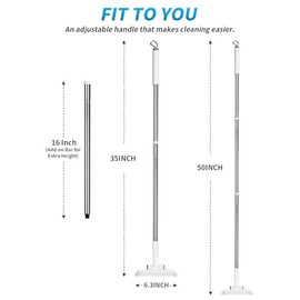Snap Grip Mini Mop with 5 Reusable Cloths, 50 Inch Adjustable Lazy Mop, Hands Free Cloth Changing Flat Mops with Wall Hook for Wet Dry Floor Wall Bathroom Kitchen Corner Cleaning