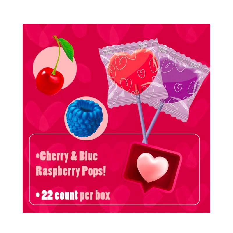 Valentine Heart Shaped Lollipops, Strawberry & Cream Flavor, Red &