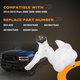 Engine Coolant Reservoir Compatible with Ram 2500 3500 4500 5500 2013-2018 Coolant Recovery Overflow Tank, Replaces 603-839, 68166475AB, 68166475AC
