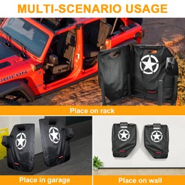 BESTAOO Door Storage Bags Hanger Design Compatible with 1976-2025 Jeep Wrangler YJ TJ JK JL 4XE Gladiator JT 2-Door, Car Door Storage Cover with Mirror Organizer Bag, Doo-r Cover, 2 Pack