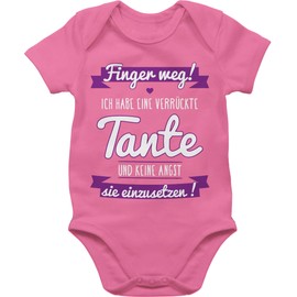 Shirtracer Baby Short-Sleeved Baby Bodysuit for Boys and Girls with Text "Ich Habe eine verrückte Tante” [German Language] Lilac - 03 Pink