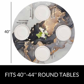 Yinron Blue Gold Marble Round Table Cloth Abstract Rock Quartz Elastic Edged Table Cover Fade And Stain Resistant Table Cloths Easy To Clean Fits Tables 40-44" Diameter
