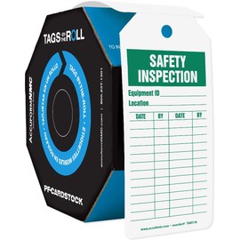Accuform Signs TAR716 Tags by-The-Roll Inspection and Status Record Tags, Legend "Safety Inspection", 6.25" Length x 3" Width x 0.010" Thickness, PF-Cardstock, Green on White (Pack of 100)