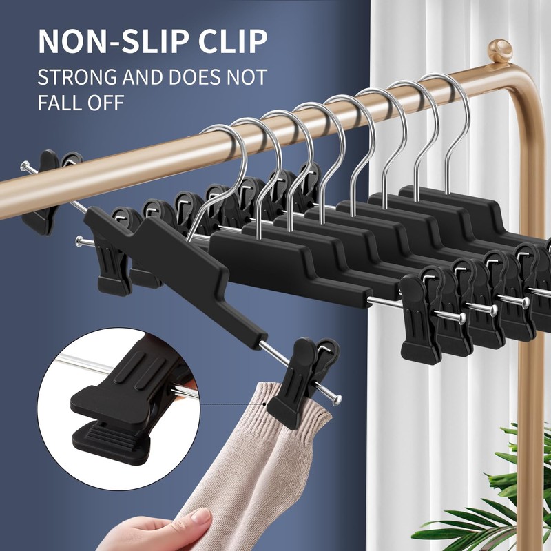 20 Pack Heavy DutyPants Skirt Hangers with Clips,Black,12 Inch