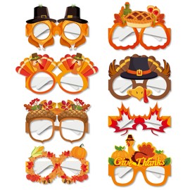 8Pcs Thanksgivings Glasses Fall Party Paper Eyeglasses Thanksgiving Photo Booth Props Autumn Themed Turkey Pumpkin Maple Leaf Party Eyeglasses for Fall Harvest Decorations Thanksgiving Party Favor