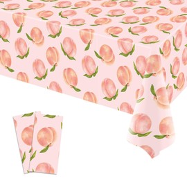Buxiuer Peach Tablecloth Summer Sweet As A Peach Girls Birthday Party Decoration Disposable Plastic Table Cloth Table Cover Dining Room Kitchen Indoor Outdoor Decor 54 x108 Inch -Pack of 2