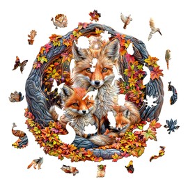 Jigfoxy Wooden Puzzle for Adults, Foxes Jigsaw Puzzles for Adult, Unique Animal Shape Wood Cut Puzzles, Christmas Thanksgiving Gifts for Friends Family (S-8.5 * 8.5in-100pcs)