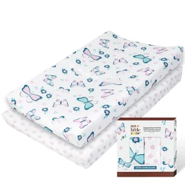 My Little Zone Funda para Cambiador Flores y Mariposas – Funda de algodón para cojín cambiador de bebé, Paquete de 2