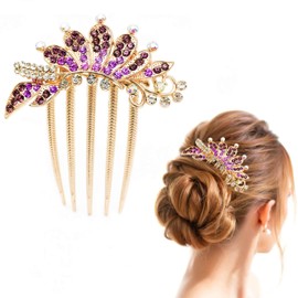 Crystal bridal hair conb,Rhinestone flower hair piece party headress for bride brdesmaid,Suitable for everyday,Wedding,Prom (violet)