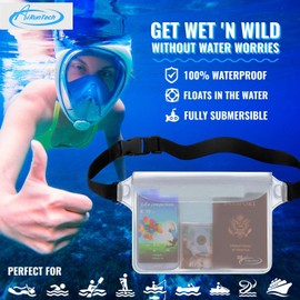 AiRunTech Waterproof Pouch with Waist Strap (2 Pack) | Beach Accessories Best Way to Keep Your Phone and Valuables Safe and Dry | Perfect for Boating Swimming Snorkeling Kayaking Beach Pool Water Parks(Clear)