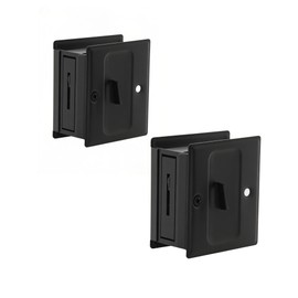 Privacy Sliding Door Lock with Pull, Solid Brass Pocket Door Privacy Lock, 2-3/4”x2-1/2”, for 1-3/8” Thickness Door, Matte Black, 2 Pack