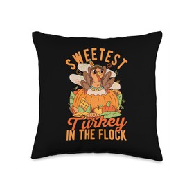 Pilgrim Costume Turkey Meat Thanksgiving Shirt Sweetest Turkey in The Flock Funny Thanksgiving Day Dinner Throw Pillow, 16x16, Multicolor