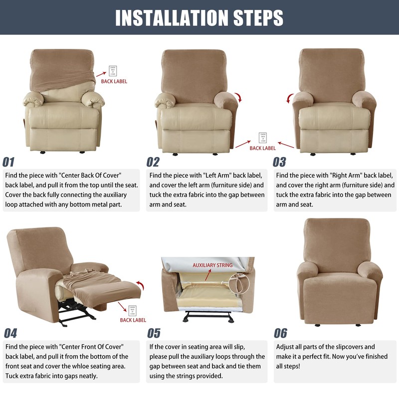 CONRUSER Recliner Chair Covers, 4-Piece Velvet Stretch Recliner Slipcover Single