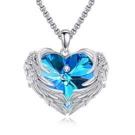 AINFQY Angel Wings Necklace for Women 925 Sterling Silver Birthstone Guardian Necklace Jewelry Angel Wings September Crystal Pendant Jewelry Gifts