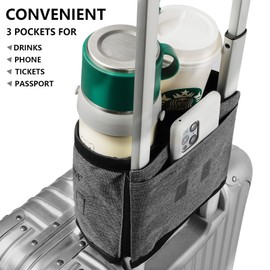 riemot Travel Luggage Cup Holder Luggage Travel Cup Holder Drink Holder Hands-Free Drink Trolley Holds Two Coffee Cups ID Pockets Money Belt for Flight Attendants Travellers Accessories, gray, RM024VC