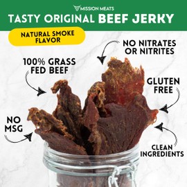 Mission Meats Beef Jerky, Original, 100% Grass Fed Beef, 10g Protein per Serving, Delicious & Tender – Paleo, Keto, Carnivore & Whole 30 Friendly, 2oz Bags (Pack of 3)