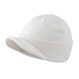 Magracy Unisex Men's Warm Visor Beanie Outdoor Double Knit Hat with Peak Winter Hat (White)