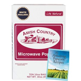Amish Country Popcorn | Old Fashioned Microwave Popcorn | 10 Bags Lite Natural White Hulless | Non-GMO, Gluten Free, Microwaveable and Kosher (10 Bags)