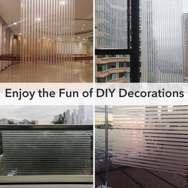 VSUDO Privacy Window Film, Frosted Stripe Pattern Window Tint for