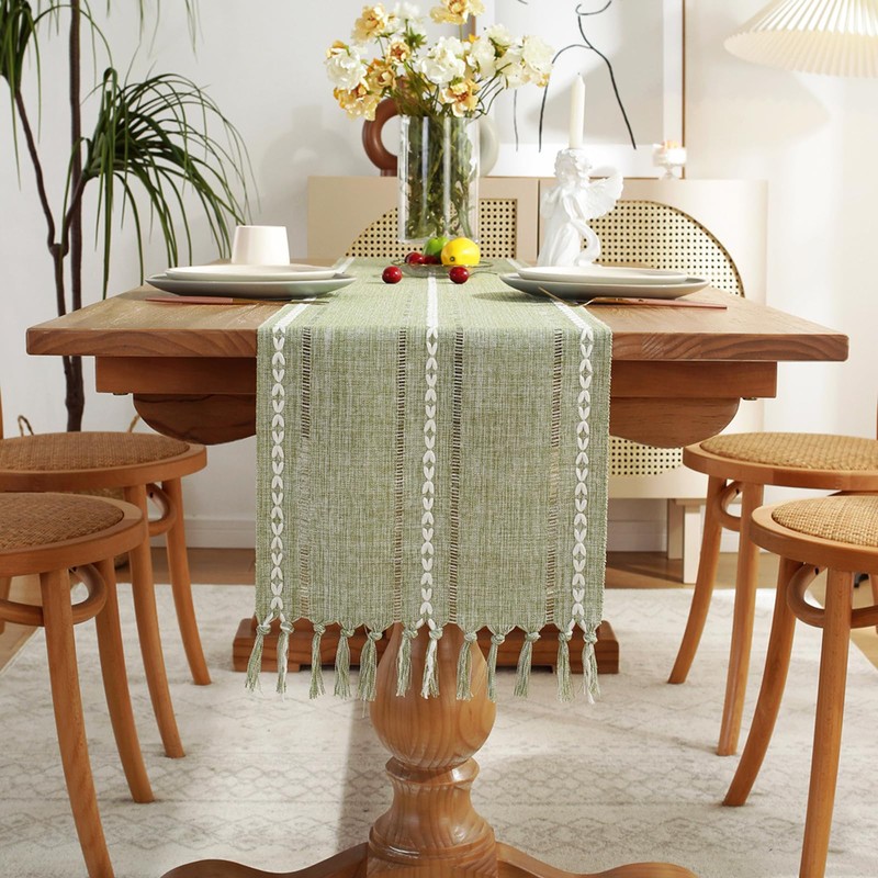 Cream Country House Style Tassels Table Runner, Beige Boho Polyester