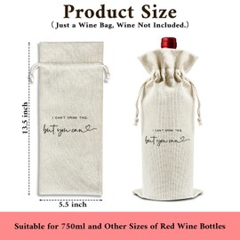 DOIUCRO I Can't Drink This But You Can - Gifts for Women Wine Bags, 1 PC Reusable Drawstring Burlap Wine Bottle Bags, Reveal Gifts for Friends Coworkers, Wine Gift Bag Wine Accessories -05