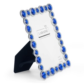 LARAINE Picture Photo Frame 4x6 Rhinestones Metal High Definition Glass Display Pictures for Tabletop Crystal Home Decorative Holiday Gift (Blue, 4x6)