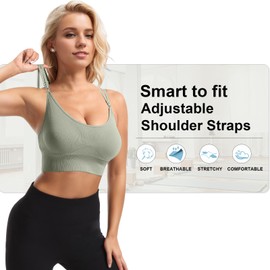 Atxnn Women's Sports Bra Adjustable Shoulder Strap Yoga Bra Push Up Bustier Crossback Seamless without Underwire with Removable Padded for Fitness Running Jogging, 5 Pieces