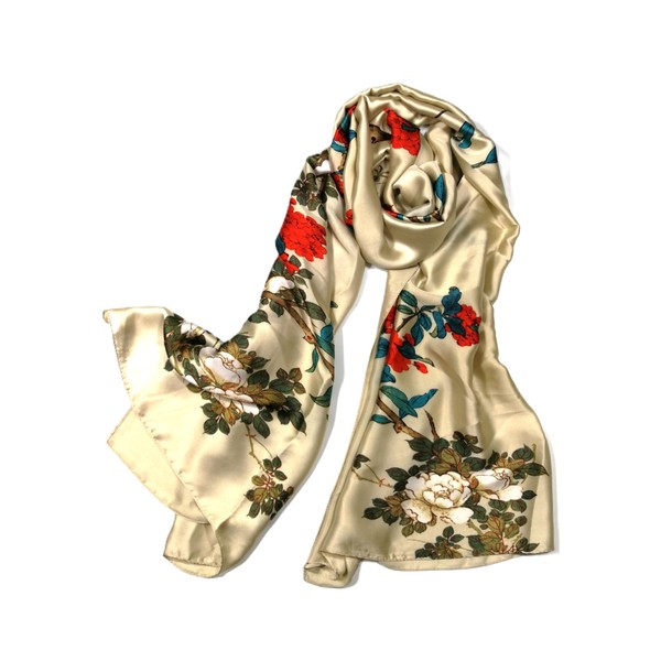 Shanlin Silk Feel Long Floral Satin Scarves for Women in