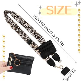 Phone Strap with Zippered Pouch,Clip and Go Strap for Phone with Wallet Crossbody,Adjustable Phone Lanyard Charm for Women Phone Lanyard Crossbody,Cross Body Phone String（Leopard）