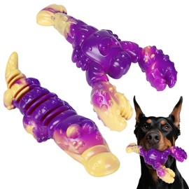 Mapneng 2PCS Indestructible Dog Chew Toys, Durable Nylon Chew Toys with Beef Flavour, Teeth Cleaning Bumps & Peanut Butter Slots for Medium/Large Breed Dogs (Crocodile & Lobster)