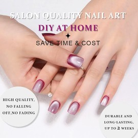 evpct Purple Cat Eye Short Press on Nails Square, Petite Short Square Glossy Nails with Designs for Women, Light Lavender Purple Glue on Glitter Reusable Gel Press on Acrylic Fake Nail Holographic