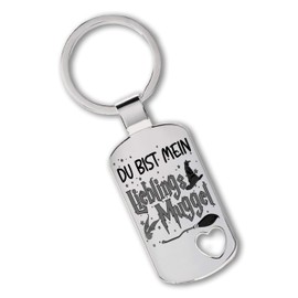 Engraved stainless steel key ring with cut-out heart, "Du bist mein Lieblings Muggel", love key ring as a lucky charm for your sweetheart, car pendant, Cut out heart
