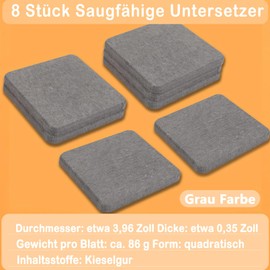 EOGRFW Pack of 4 Water-Absorbent Stones, 10 x 10 cm Diatomite Coasters, Absorbent Coasters for Drinks, Cups, Hand Soaps Plants, Quick Water Absorption (Grey)