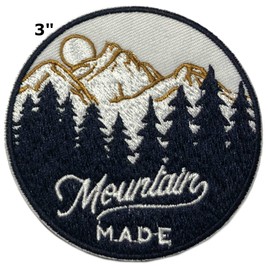 Mountain Made 3" Navy Blue Embroidered Patch DIY Iron or Sew-on Decorative Vacation Travel Souvenir Applique Wander Wildlife Hike Trek Camping Explore Nature Mountain Bear Guide National Park Trail