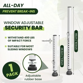 Gadgetzan 1 Pack Window Security Bars Adjustable 11"-18",Portable Short Sliding Window Lock Bar for Child Safety/Anti-Theft,Window safety lock with Rubber Base for Vertical and Horizontal Window-White