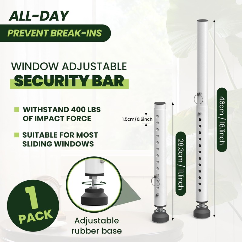 Gadgetzan 1 Pack Window Security Bars Adjustable 11"-18",Portable Short Sliding
