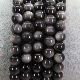 Keleny 6mm Natural AA Grade Silvery Obsidian Stone Round Beads Crystal Jasper Stretch Bracelet 7 Inch Unisex