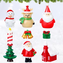 Soaoo 9 Pcs Christmas Aquarium Decoration Fish Tank Resin Ornaments Xmas Series Micro Landscaping Decor Christmas Tree Santa Snowman Bell Figurines for Table Desk Party Supplies