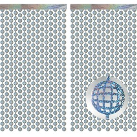 GREATRIL Disco Ball Photo Booth Props Backdrop Party Decor - Glitter Silver Disco Ball Streamers for 70s 80s 90s 2000s Birthday Decorations Supplies - 2 Packs - 3.2ft X 6.5ft